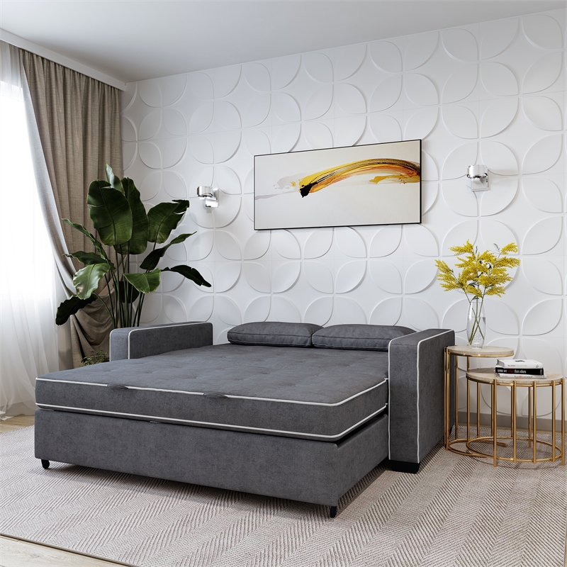 LifeStyle Solutions Monroe Convertible Queen Sofa in Gray Microfiber