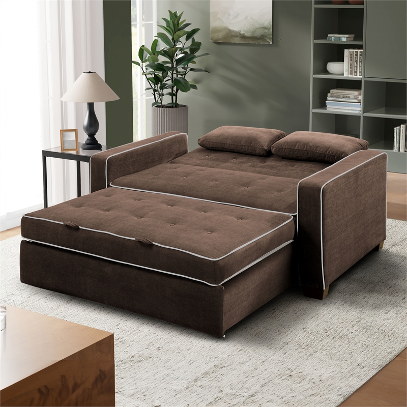 LifeStyle Solutions Monroe Convertible Loveseat In Brown Microfiber