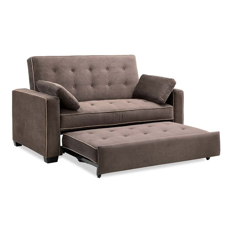 LifeStyle Solutions Monroe Convertible Loveseat in Brown Microfiber