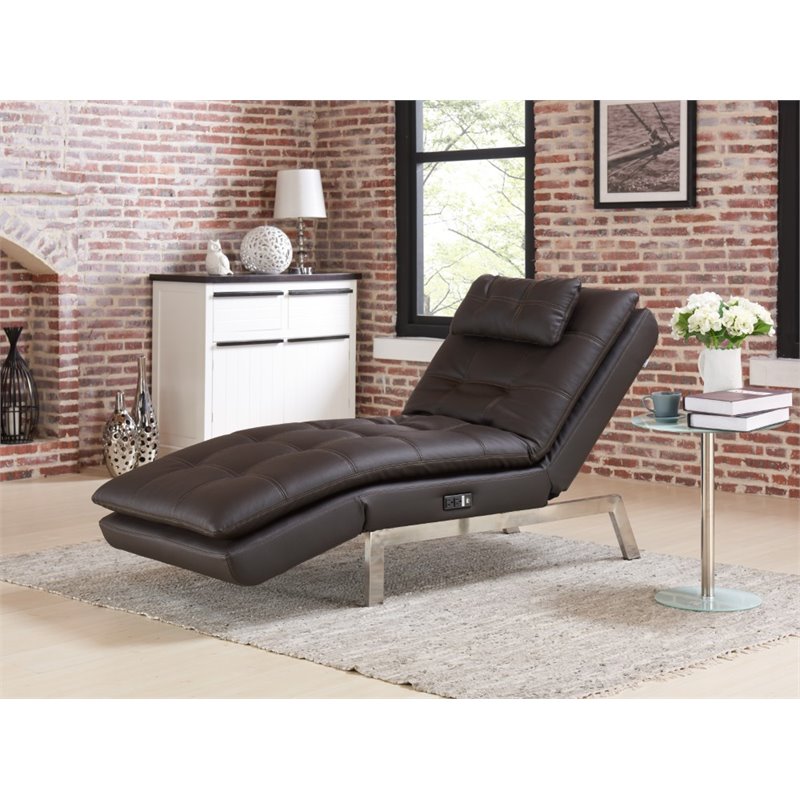 LifeStyle Solutions Relax-A-Lounger Titan Faux Leather Convertible Chaise Lounge in Brown