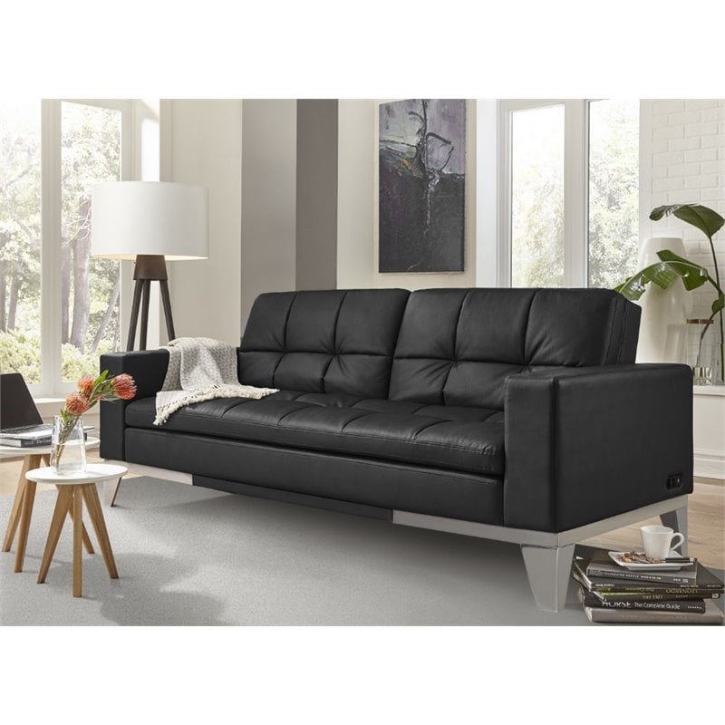 Relaxalounger Newtown Bonded Leather Convertible Sofa in Black - RC ...