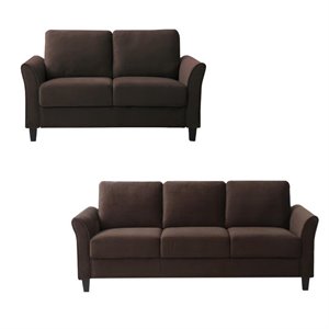 LifeStyle Solutions Transitional 2 Piece Sofa and Loveseat Set in Coffee