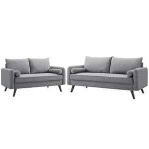 LifeStyle Solutions Mid Century Modern 2 Piece Sofa and Loveseat Set in Gray