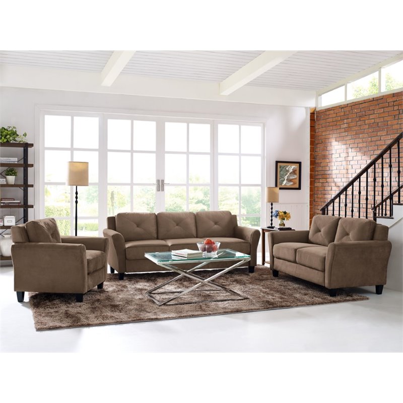 LifeStyle Solutions Transitional 2 Piece Sofa and Loveseat Set in Brown Beige