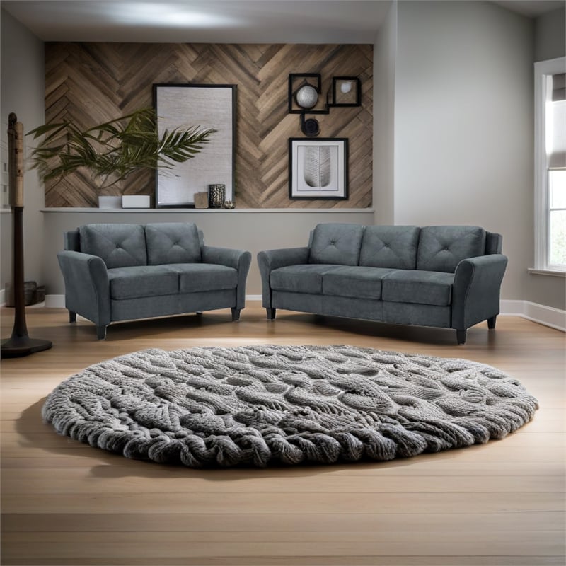 LifeStyle Solutions Transitional 2 Piece Sofa and Loveseat Set in Dark Gray