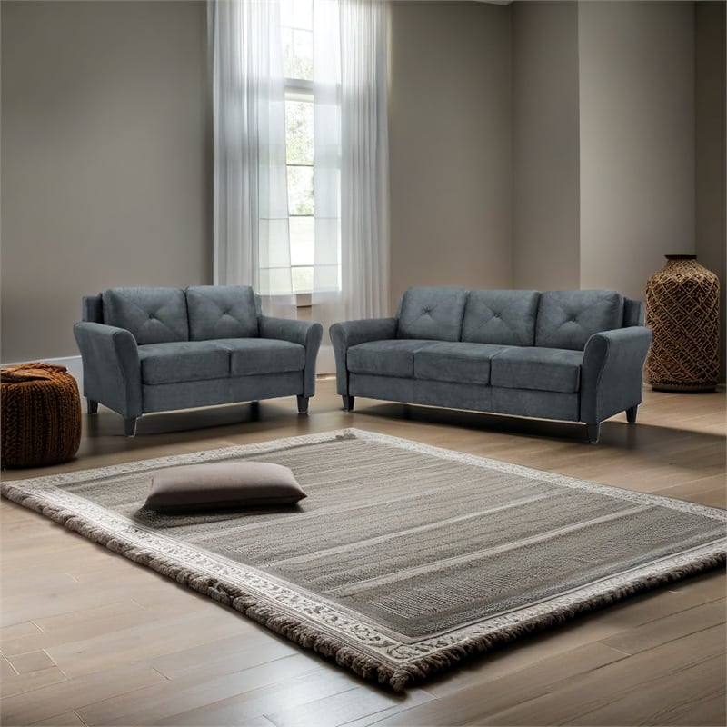 LifeStyle Solutions Transitional 2 Piece Sofa and Loveseat Set in Dark Gray