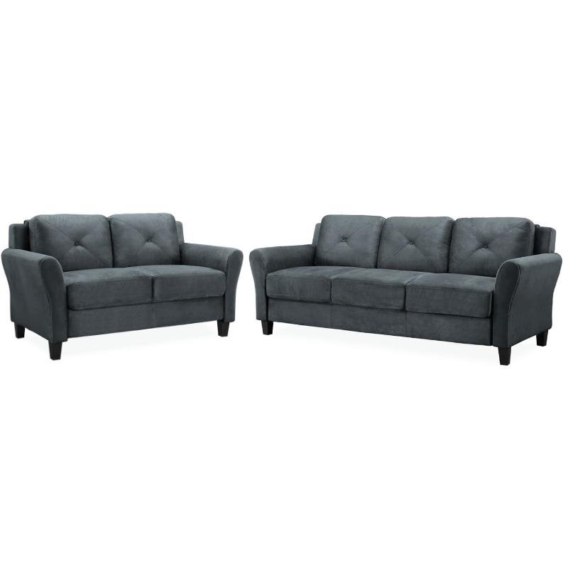 Lifestyle Solutions Transitional 2 Piece Sofa And Loveseat Set In Dark Gray