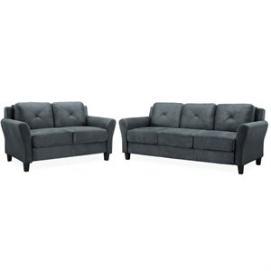 lifestyle solutions transitional 2 piece sofa and loveseat set in dark gray