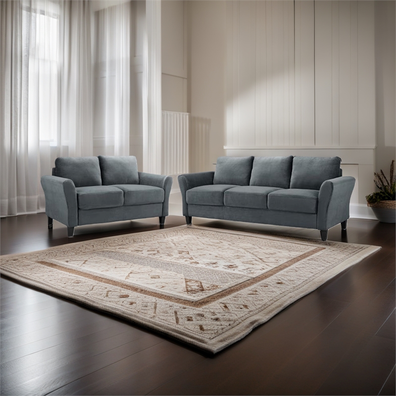 LifeStyle Solutions Transitional 2 Piece Sofa and Loveseat Set in Dark Gray