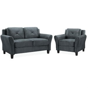 LifeStyle Solutions Harvard 2 Piece Loveseat and Accent Chair Set in Dark Gray