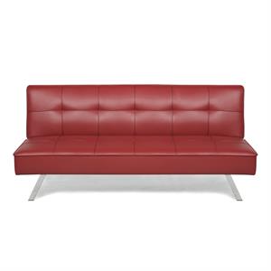 serta carson convertible sofa in red faux leather upholstery