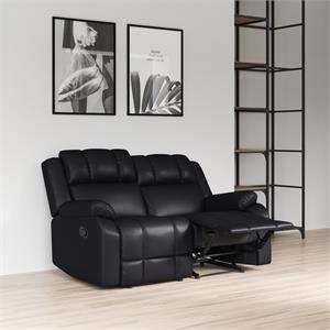 relax a lounger galway reclining loveseat in black faux leather upholstery