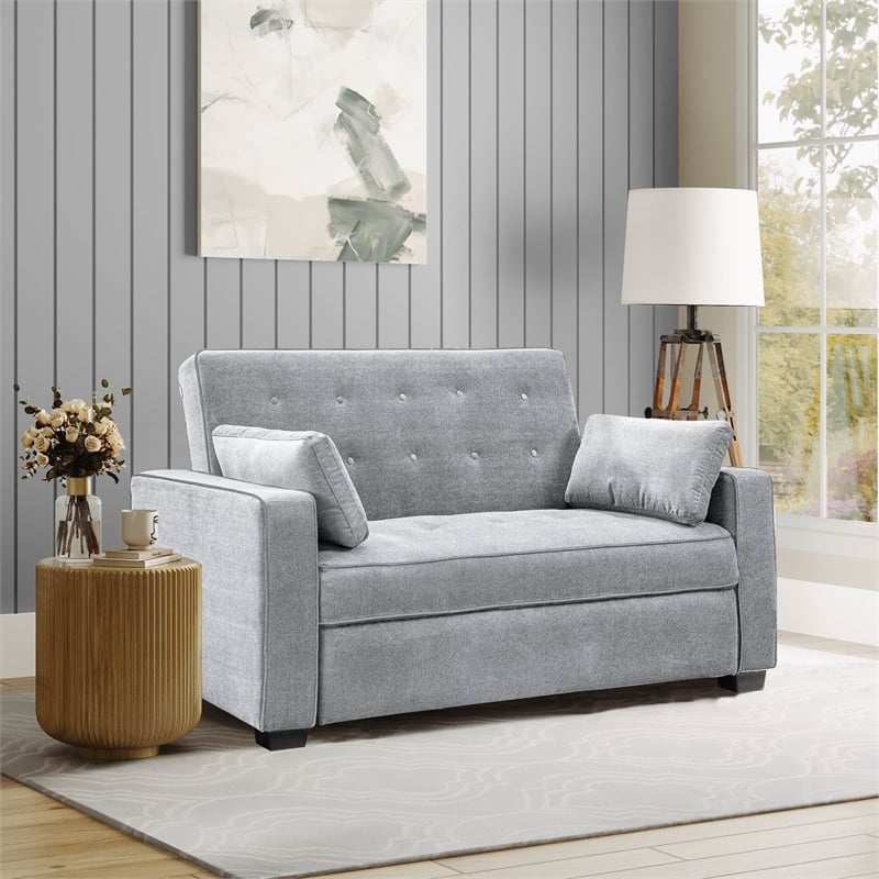 Serta Monroe Queen Convertible Loveseat in Light Gray Fabric Upholstery