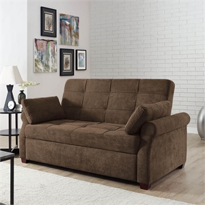 serta hanson convertible sleeper sofa in brown fabric upholstery