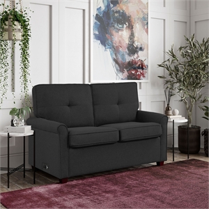 lifestyle solutions ainsley sofa with pull out bed in black fabric upholstery