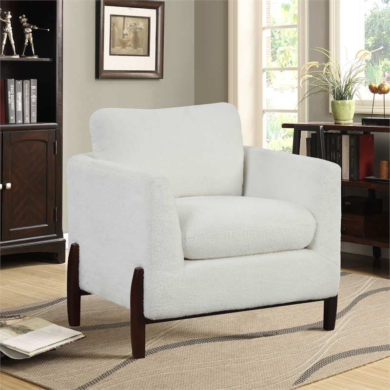 Lifestyle Solutions Victor Accent Chair in Cream Fabric and Brown Legs