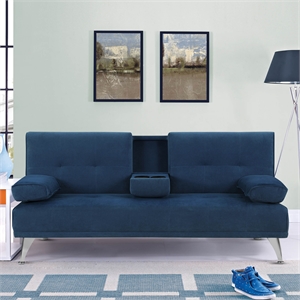 serta michigan convertible sofa in navy blue fabric upholstery