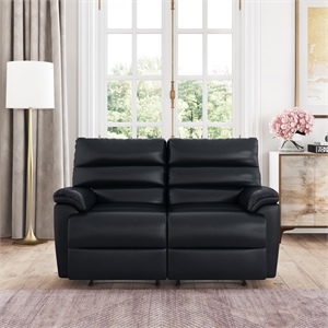 relax a lounger boston reclining loveseat in black faux leather upholstery