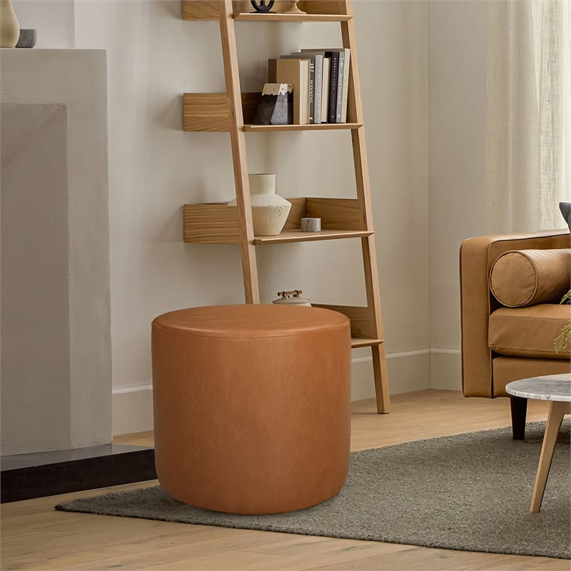 Lifestyle Solutions Monet Ottoman in Caramel Faux Leather Upholstery