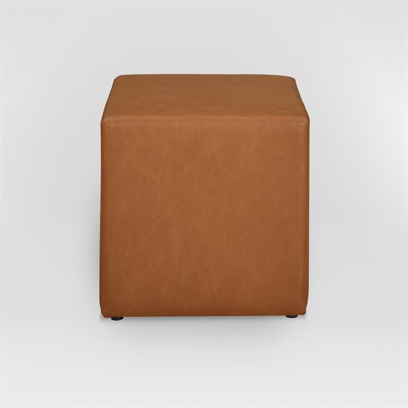 Lifestyle Solutions Vienna Ottoman in Caramel Faux Leather Upholstery