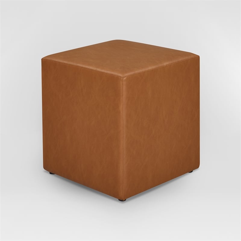 Lifestyle Solutions Vienna Ottoman in Caramel Faux Leather Upholstery