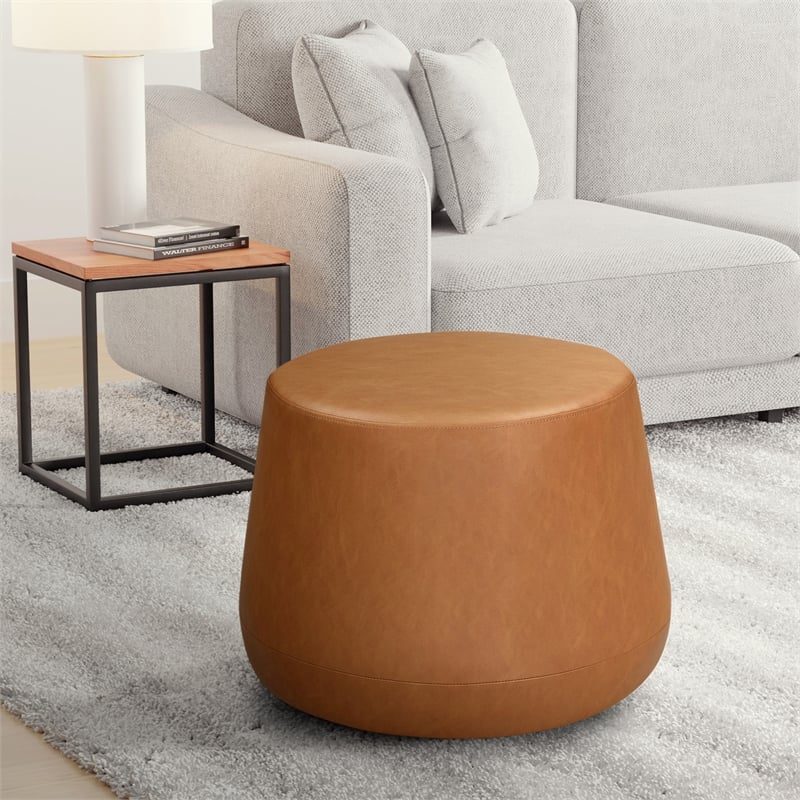 Lifestyle Solutions Lisse Ottoman in Caramel Faux Leather Upholstery