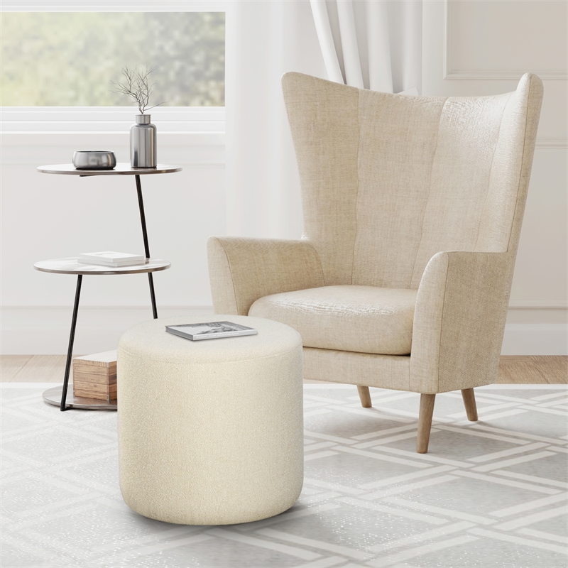 Lifestyle Solutions Monet Ottoman in White Fabric Upholstery