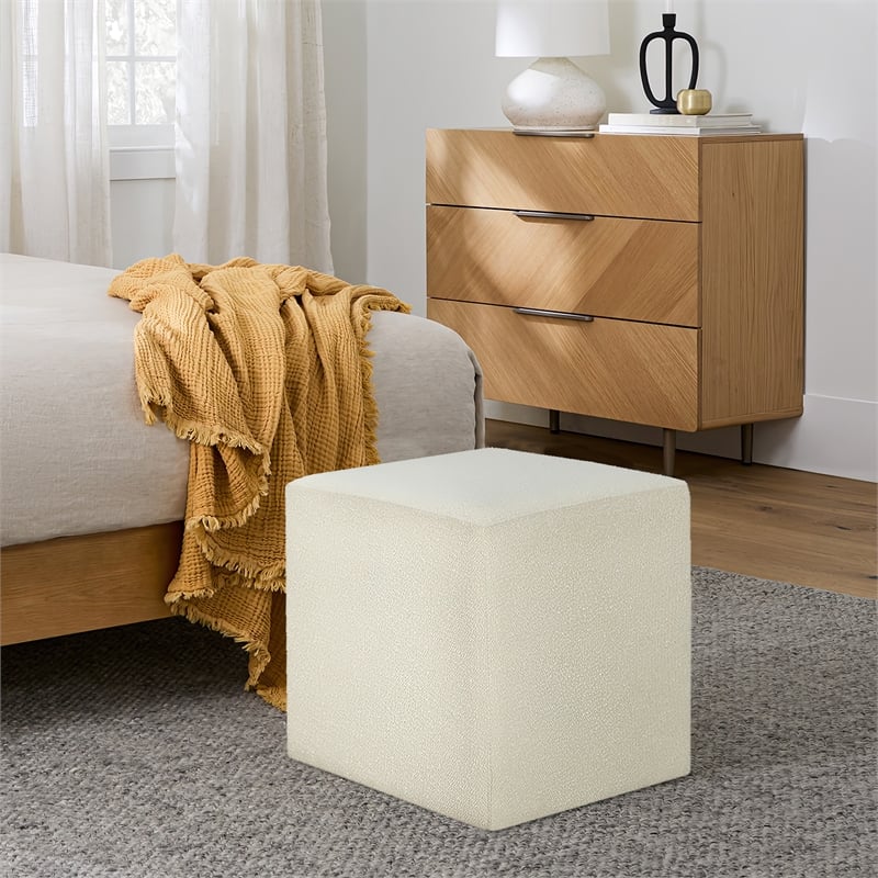 Lifestyle Solutions Vienna Ottoman in White Fabric Upholstery