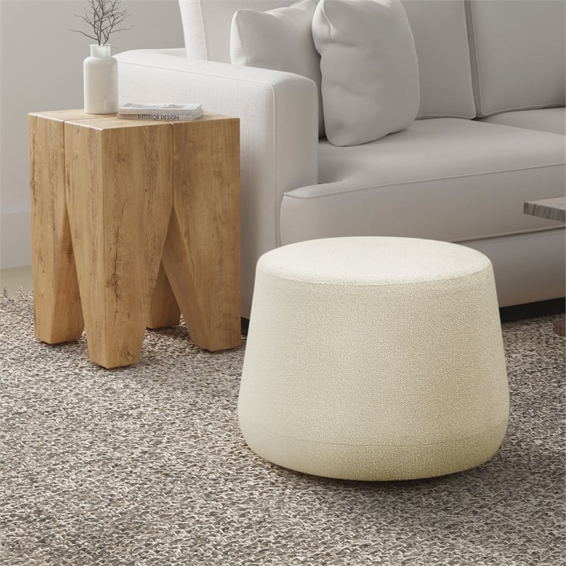 Lifestyle Solutions Lisse Ottoman in White Fabric Upholstery