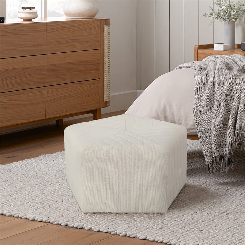 Lifestyle Solutions Gardner Ottoman in White Fabric Upholstery