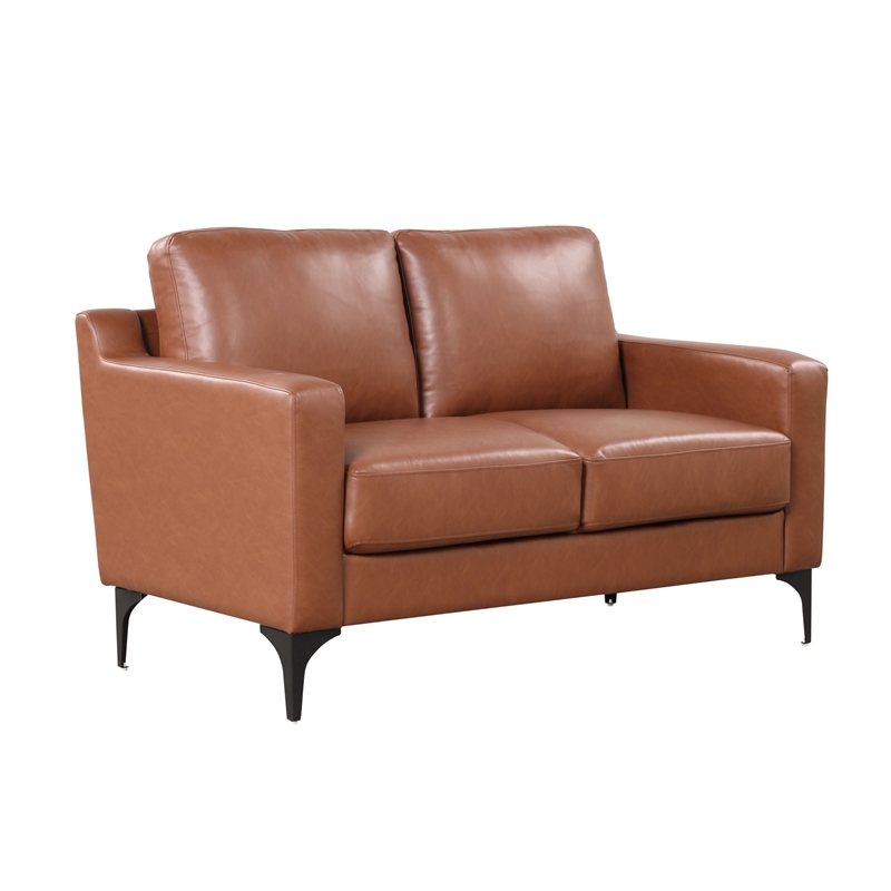 Serta Finley Stationary Loveseat in Brown Faux Leather Upholstery