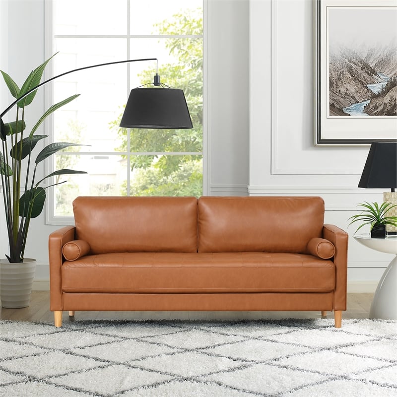 Lifestyle Solutions Jareth Sofa in Caramel Brown Faux Leather Upholstery