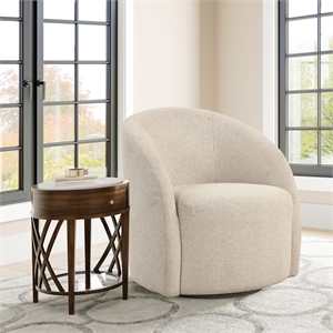 Lifestyle Solutions Boston Swivel Accent Chair in Khaki Beige Fabric Upholstery