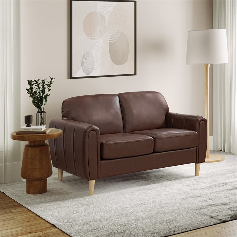 Serta Dublin Stationary Loveseat in Brown Fabric Upholstery