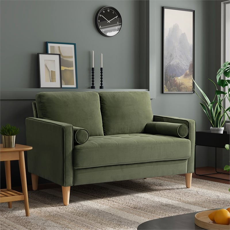 Lifestyle Solutions Jareth Loveseat in Olive Fabric Upholstery