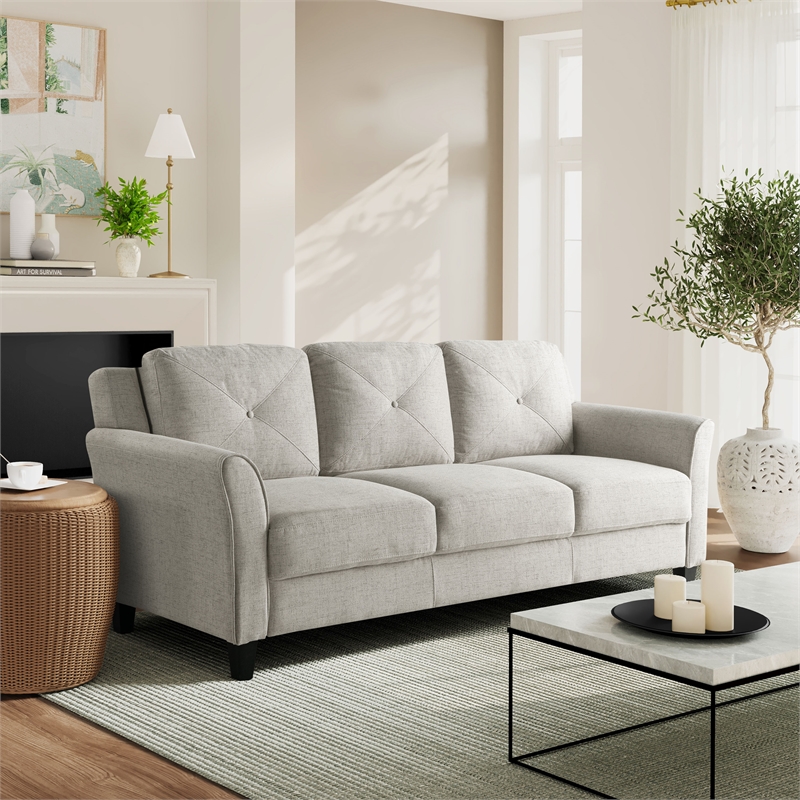 Lifestyle Solutions Harvard Stationary Sofa in Beige Fabric Upholstery
