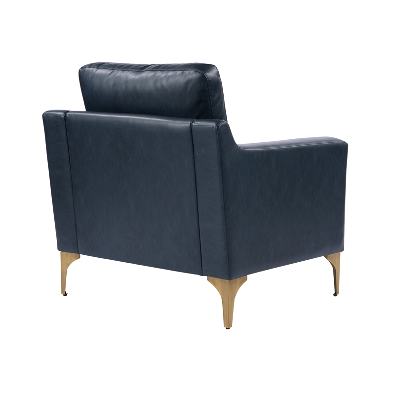 Serta Finley Stationary Arm Chair in Navy Blue Faux Leather Upholstery