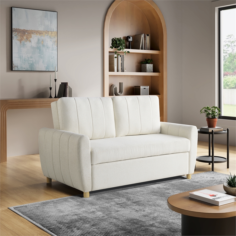 Serta Garnet Convertible Loveseat in Ivory Fabric Upholstery