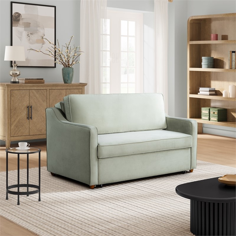 Serta Donovan Convertible Loveseat in Sage Green Fabric Upholstery