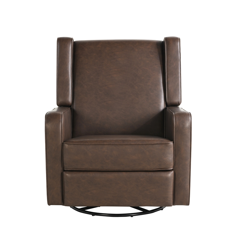 Relax A Lounger Einsley Swivel Rocker Recliner in Brown Vegan Faux Leather