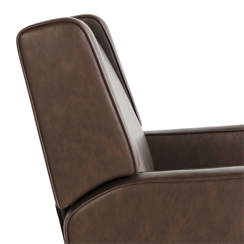 Relax A Lounger Einsley Swivel Rocker Recliner in Brown Vegan Faux Leather