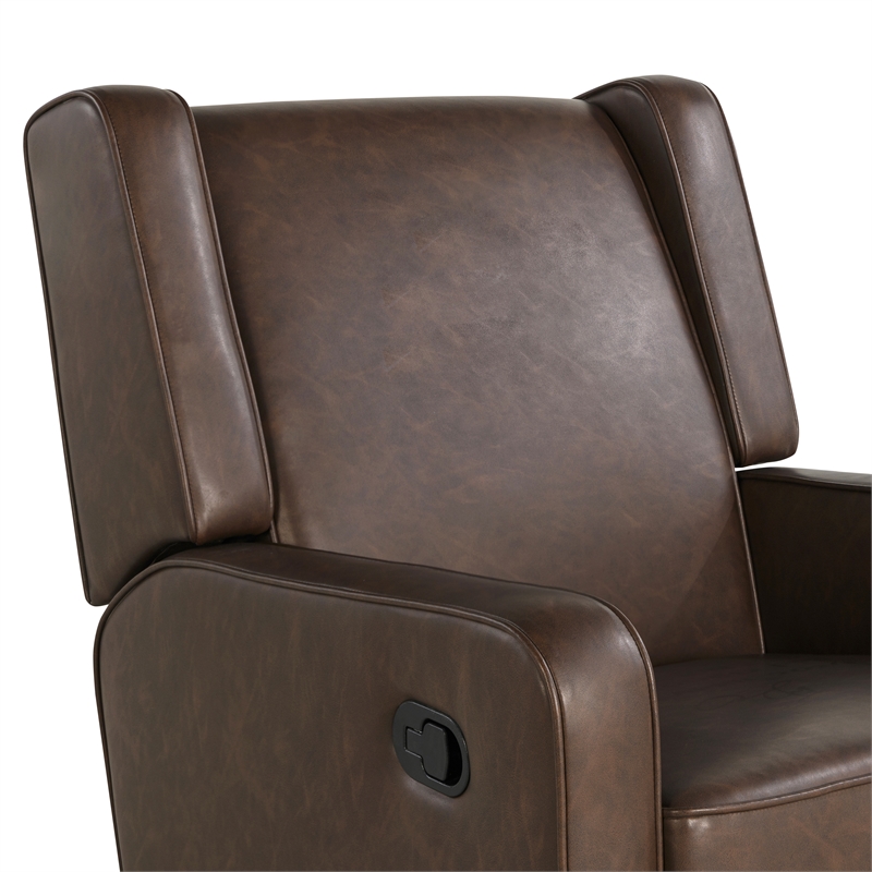Relax A Lounger Einsley Swivel Rocker Recliner in Brown Vegan Faux Leather