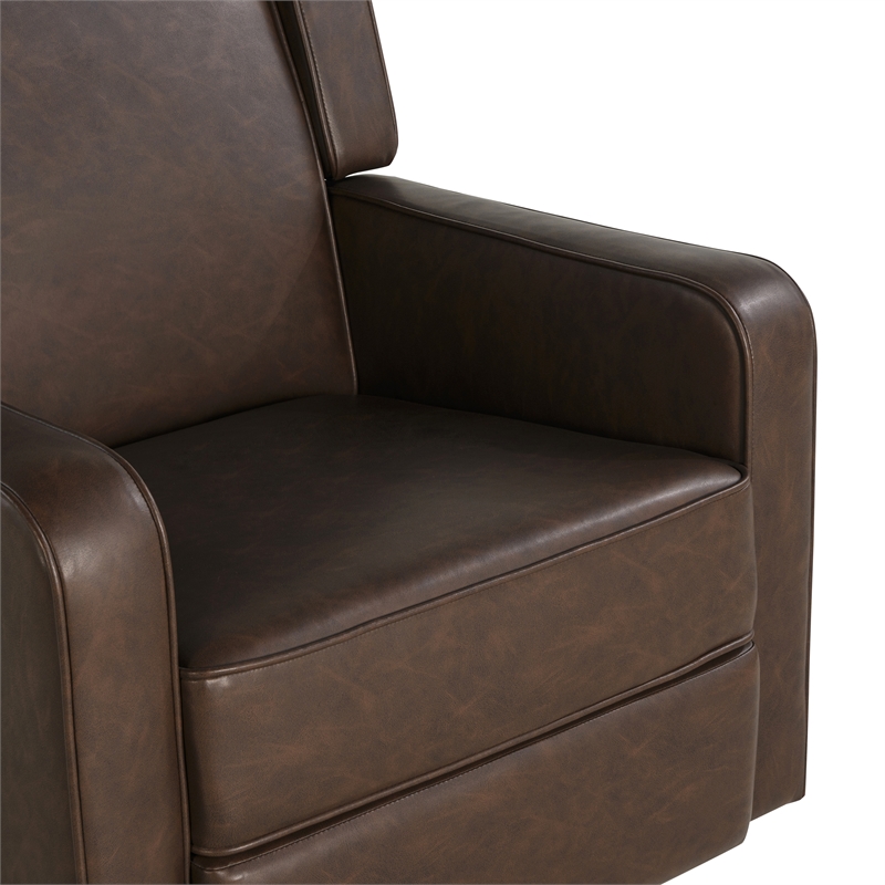 Relax A Lounger Einsley Swivel Rocker Recliner in Brown Vegan Faux Leather