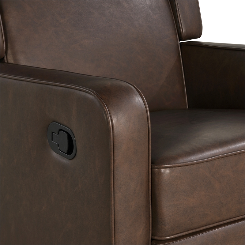 Relax A Lounger Einsley Swivel Rocker Recliner in Brown Vegan Faux Leather