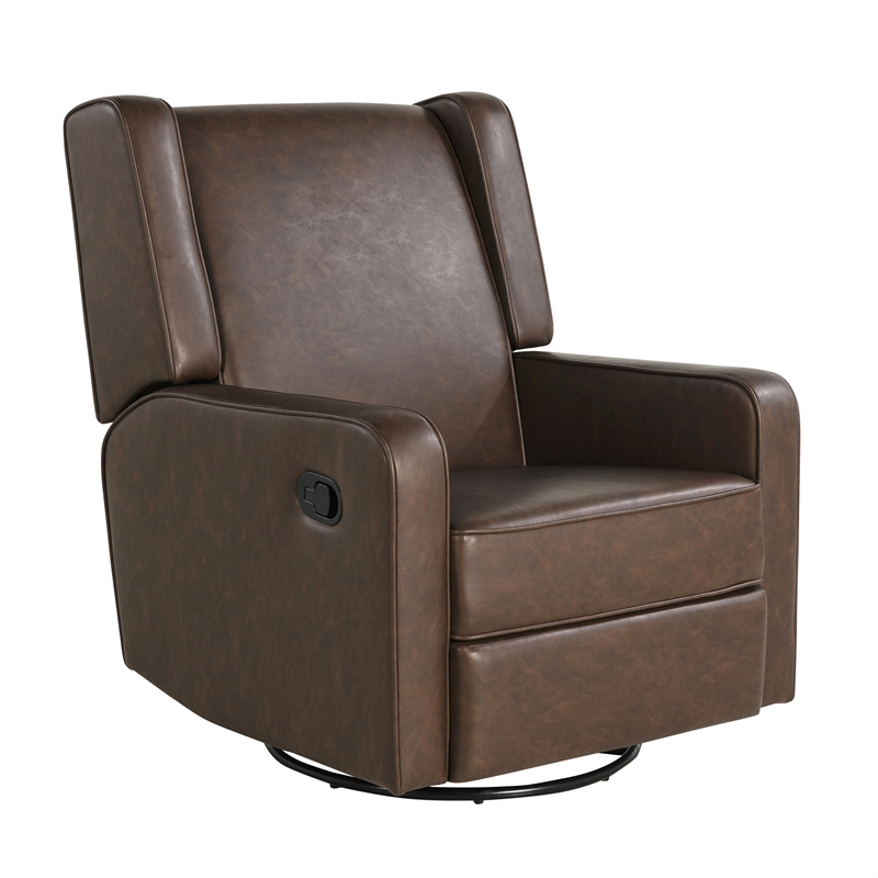 Relax A Lounger Einsley Swivel Rocker Recliner in Brown Vegan Faux Leather