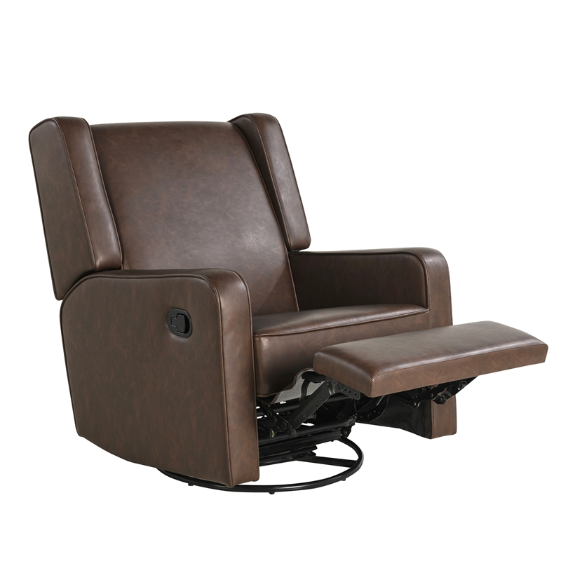Relax A Lounger Einsley Swivel Rocker Recliner in Brown Vegan Faux Leather