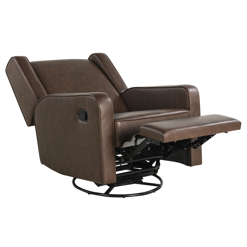 Relax A Lounger Einsley Swivel Rocker Recliner in Brown Vegan Faux Leather
