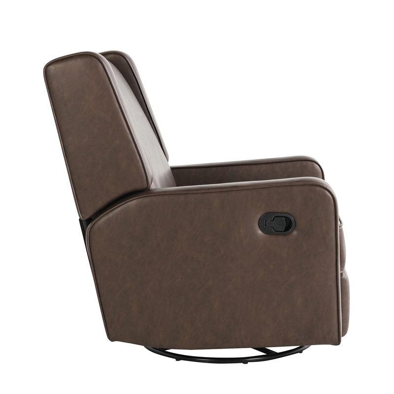 Relax A Lounger Einsley Swivel Rocker Recliner in Brown Vegan Faux Leather