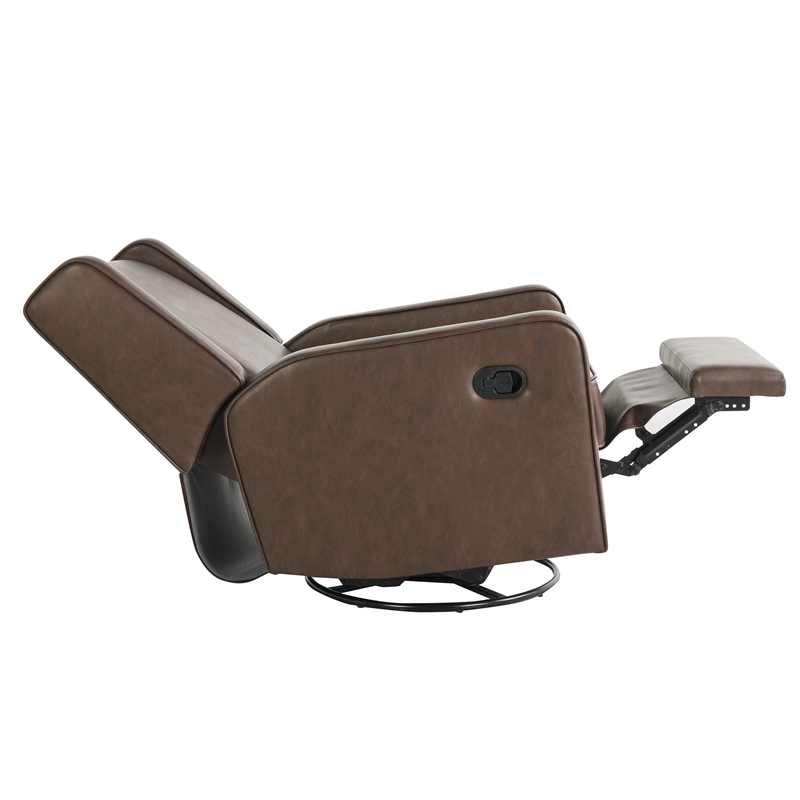 Relax A Lounger Einsley Swivel Rocker Recliner in Brown Vegan Faux Leather