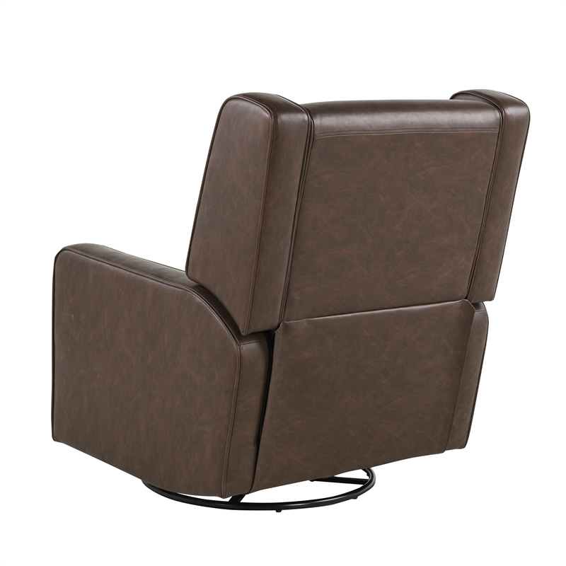 Relax A Lounger Einsley Swivel Rocker Recliner in Brown Vegan Faux Leather